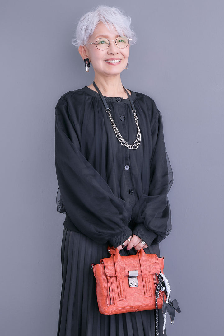 【予約】ノーカラーチュールレイヤードカーディガン