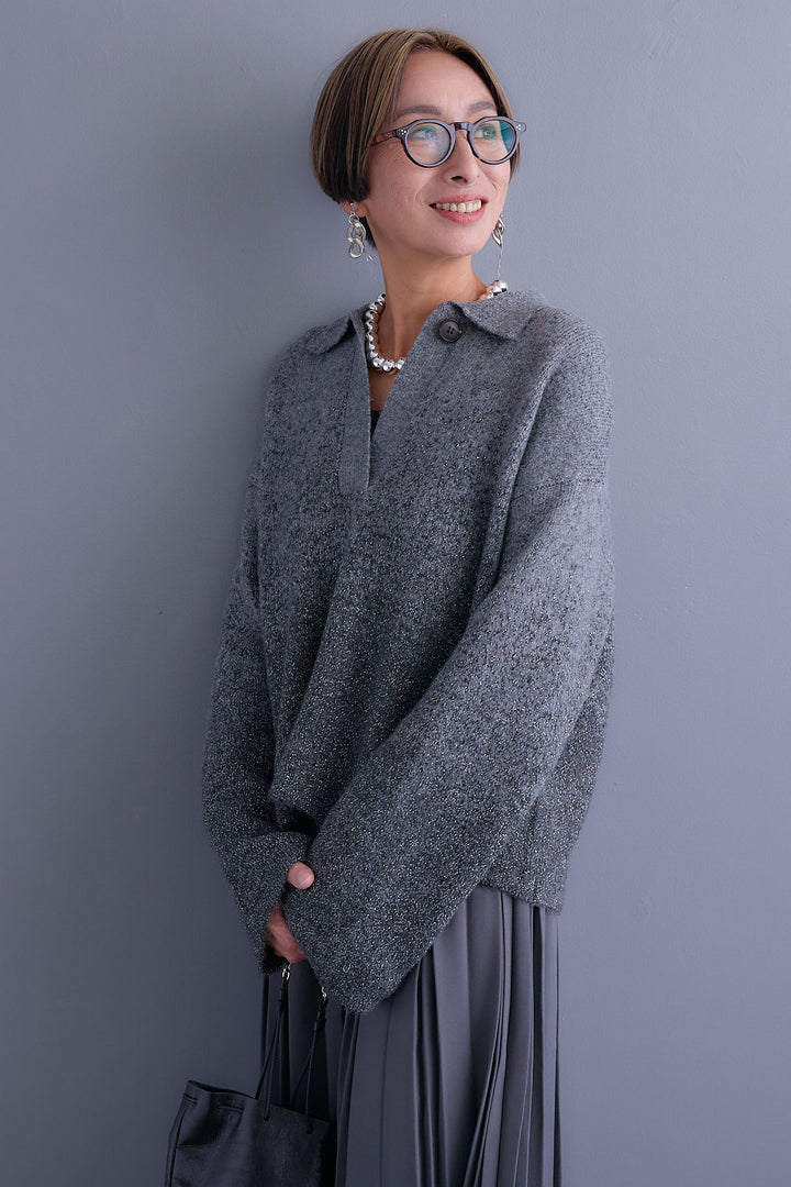 【予約】グラデーションラメキーネックニット