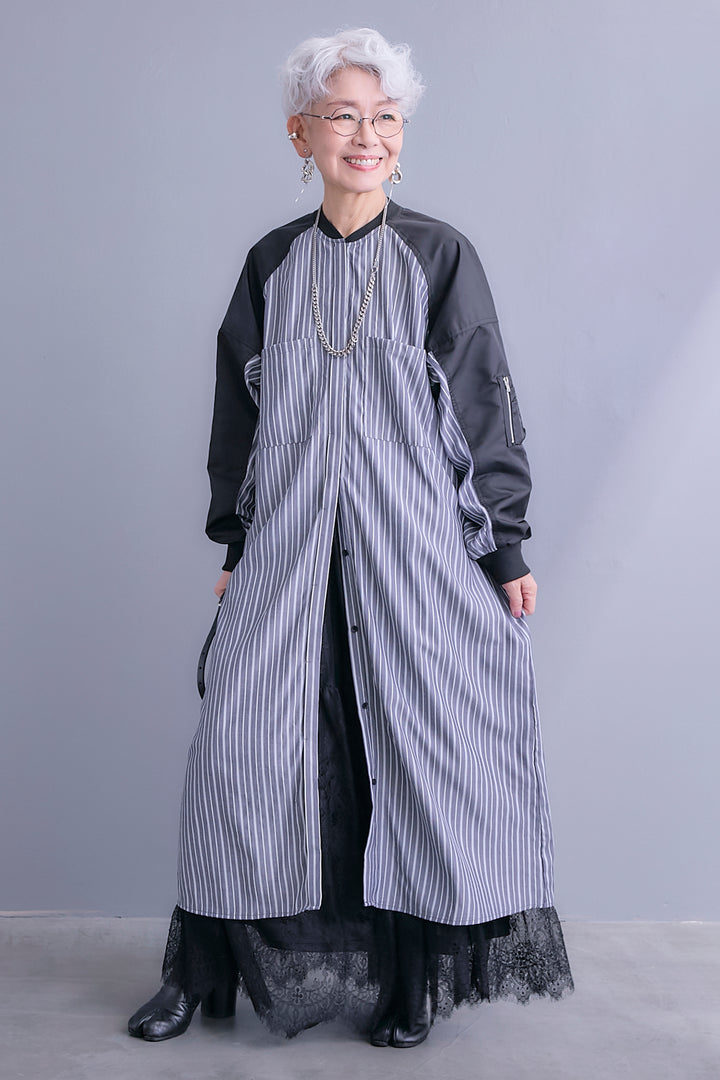 【予約】MA-1スリーブストライプシャツワンピース