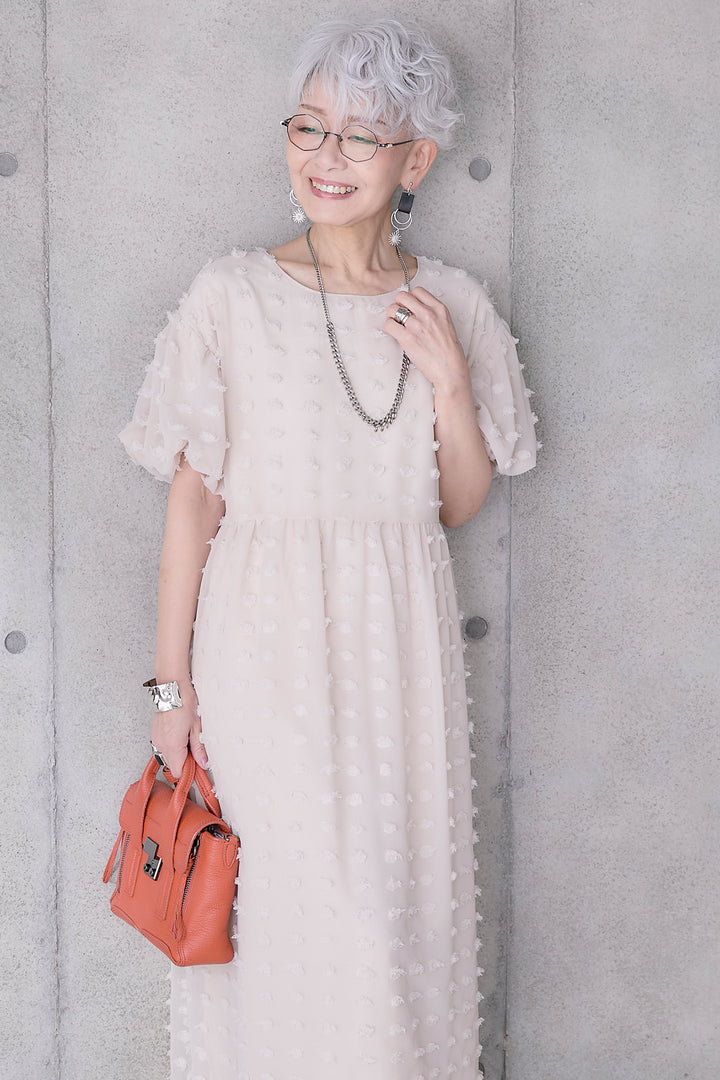 【予約】ドットジャガードバルーンスリーブワンピース