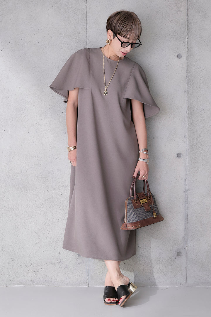 【予約】リネンタッチケープデザインワンピース