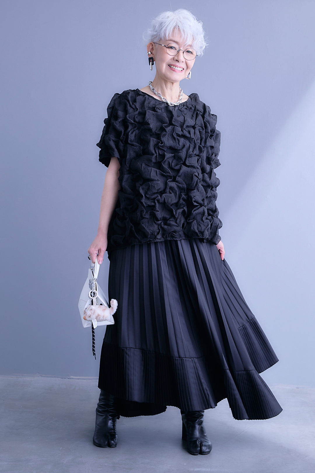 【SET】マトラッセボリュームフリルトップス+アシンメトリープリーツスカート(2set)