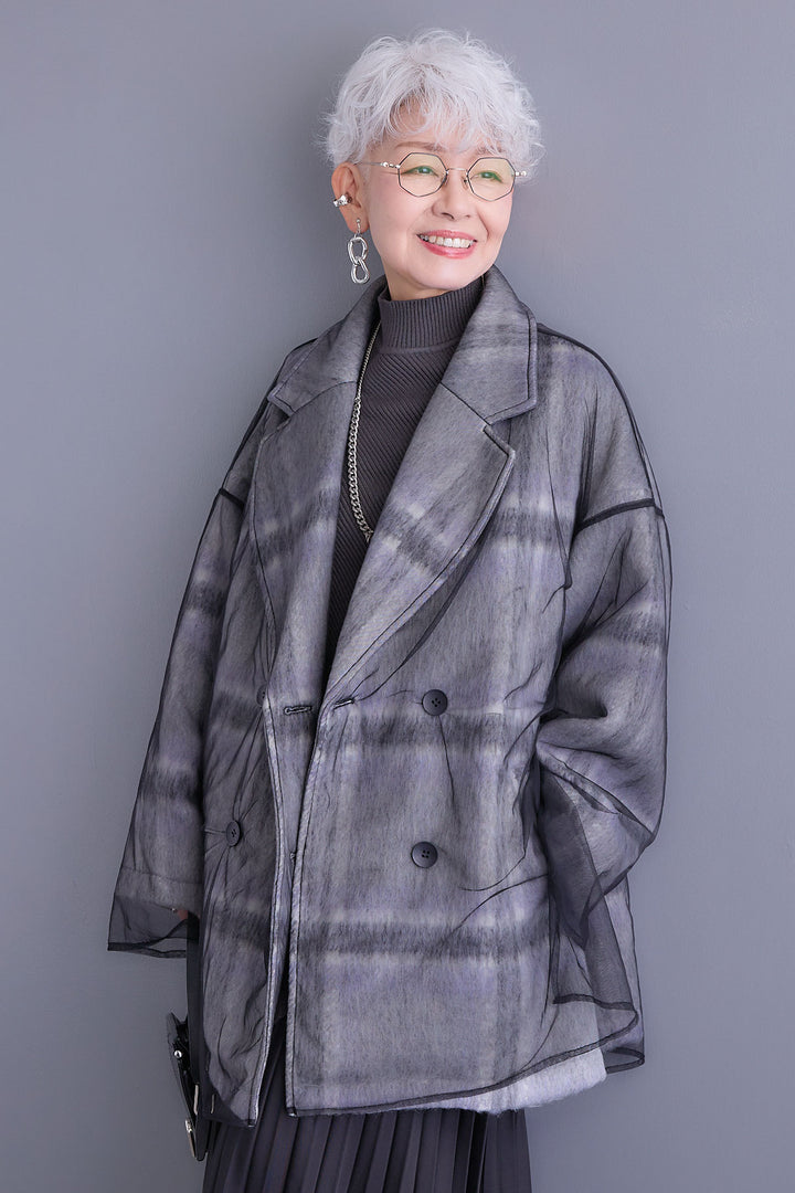 【予約】チュールレイヤードシャギーチェックコート