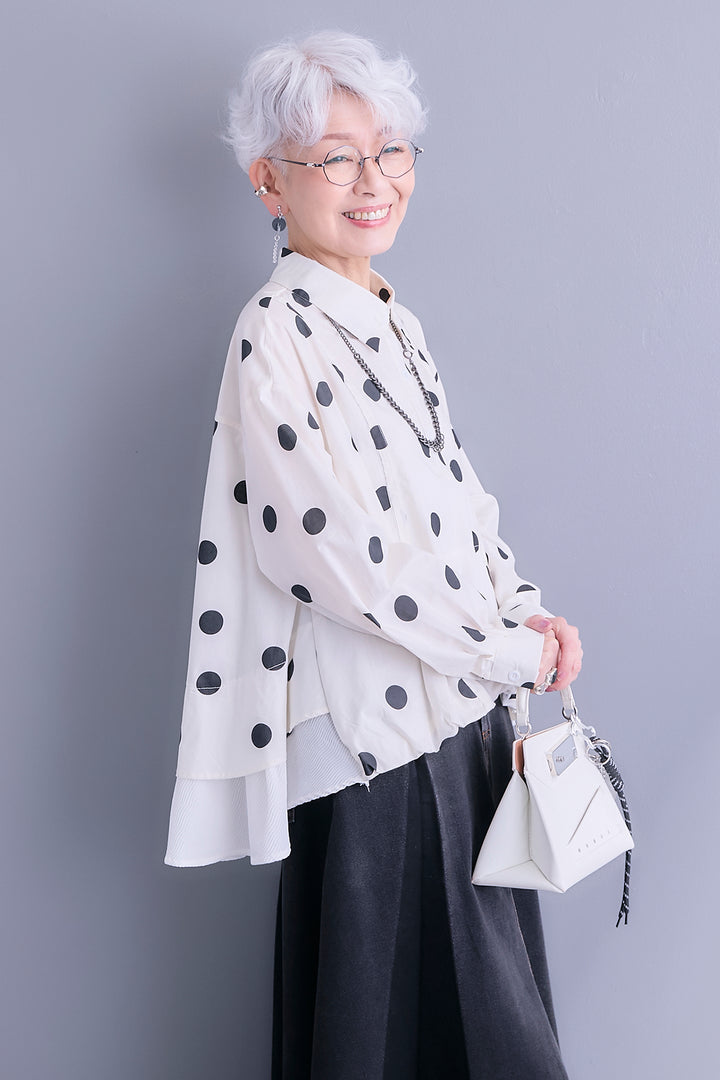 【予約】ドットバックレイヤードドレープブラウス
