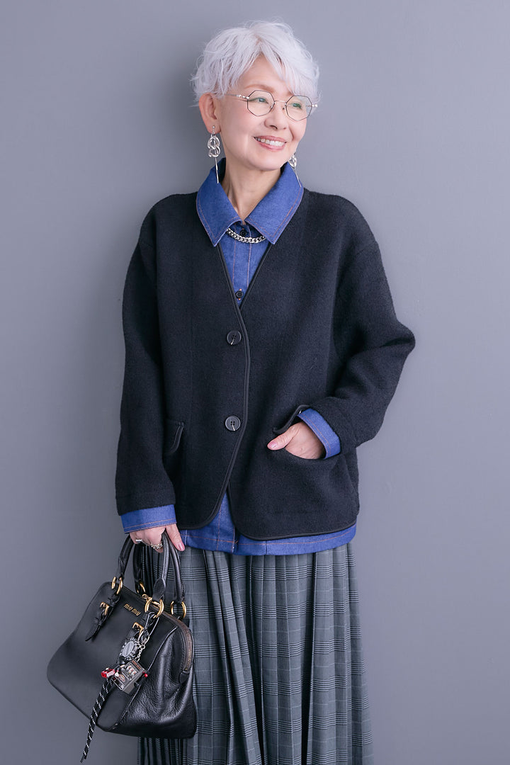 【予約】デニムレイヤードデザインカーディガン