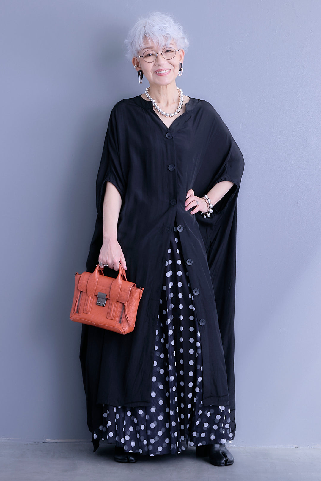 【SET】ドルマンルーズシャツワンピース+ドットチュールフレアスカート(2set)