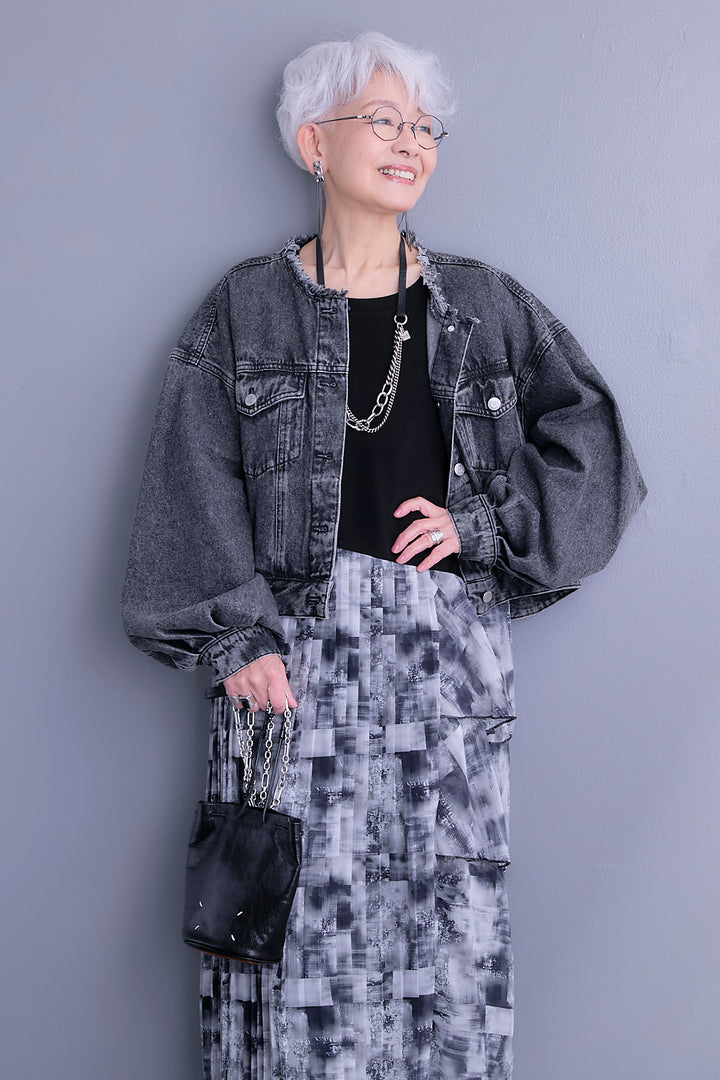 【予約】アシメフラワープリーツドッキングワンピース