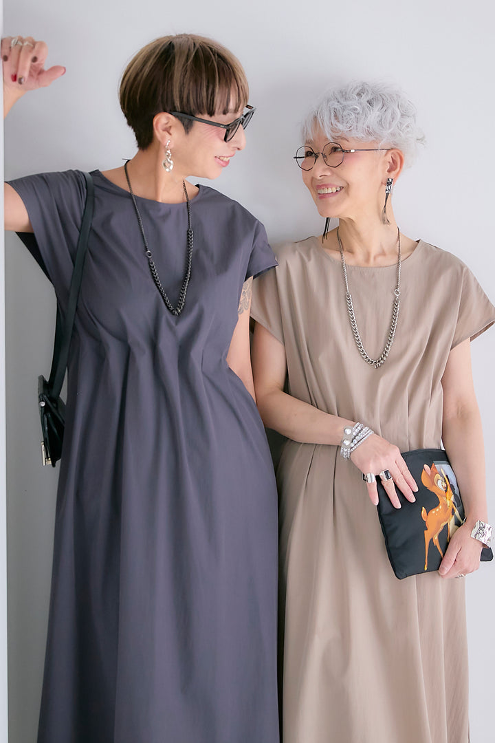 【予約】速乾&UVカットウエストタックストレッチワンピース