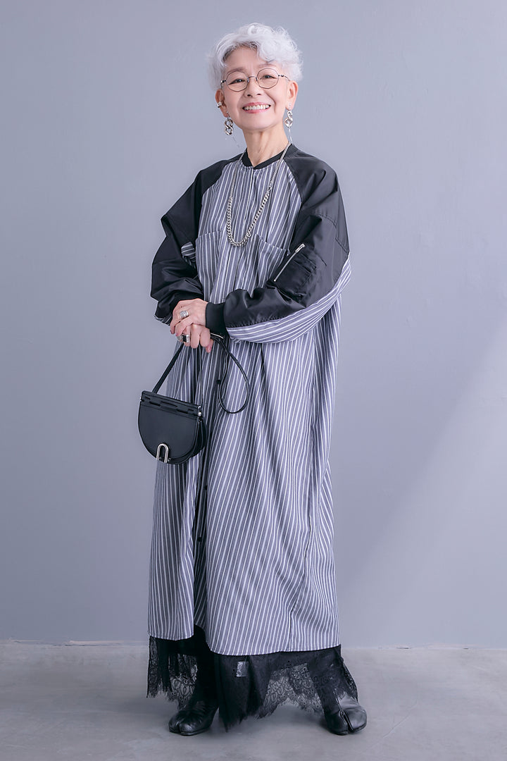 【予約】MA-1スリーブストライプシャツワンピース