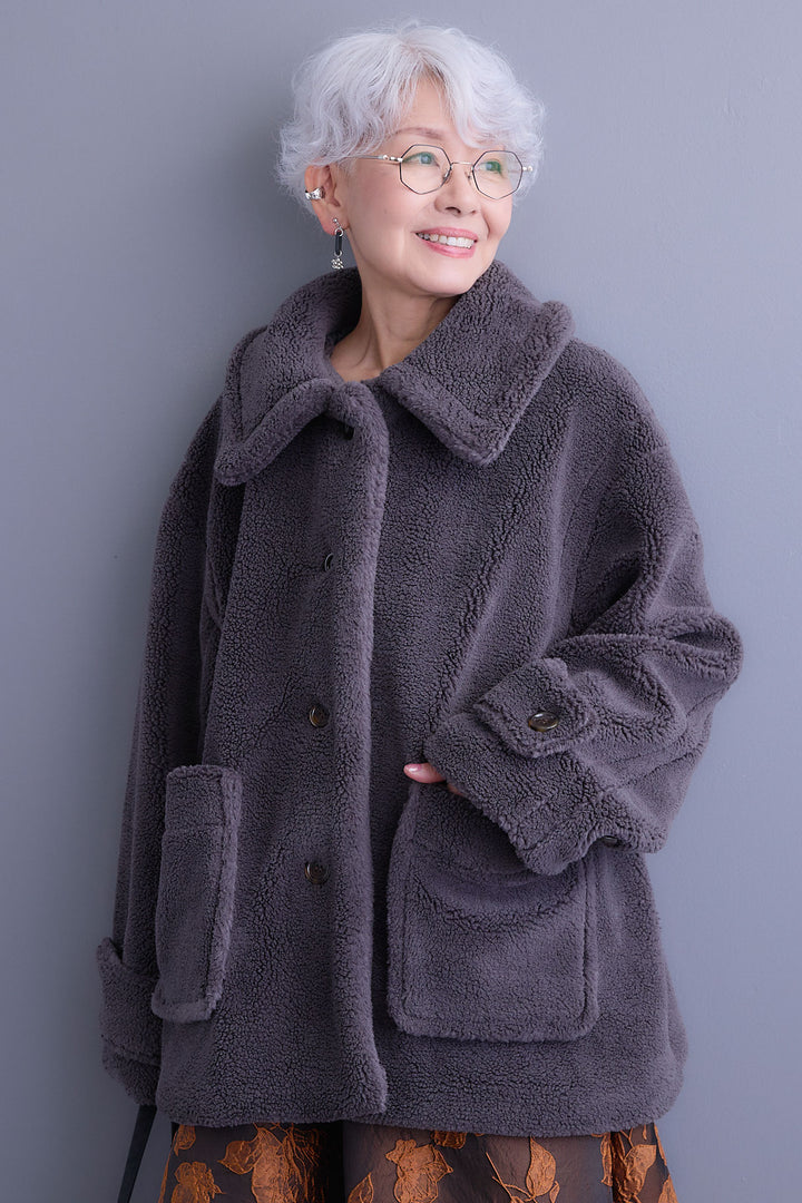 【SET】テディボアフラットカラーコート+ジャガードフラワースカート(2set)