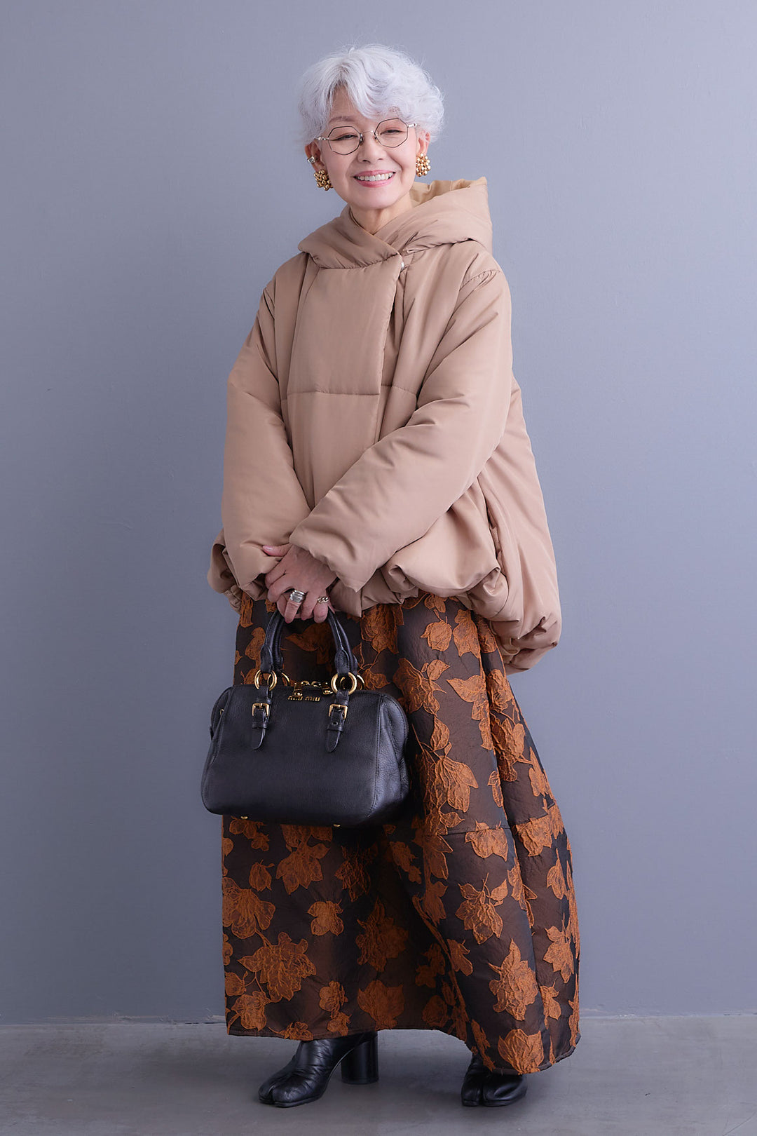 【SET】バルーンシルエットエアパフジャケット+ジャガードフラワースカート(2set)