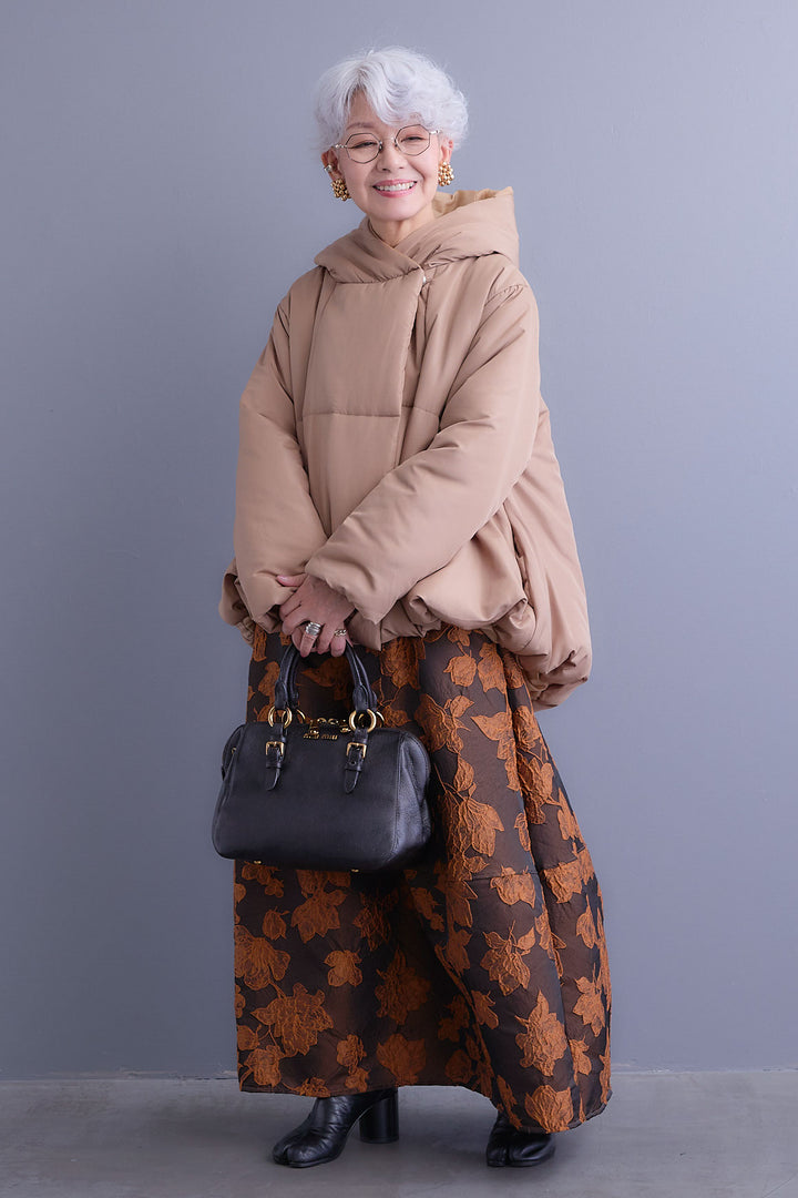 【SET】バルーンシルエットエアパフジャケット+ジャガードフラワースカート(2set)