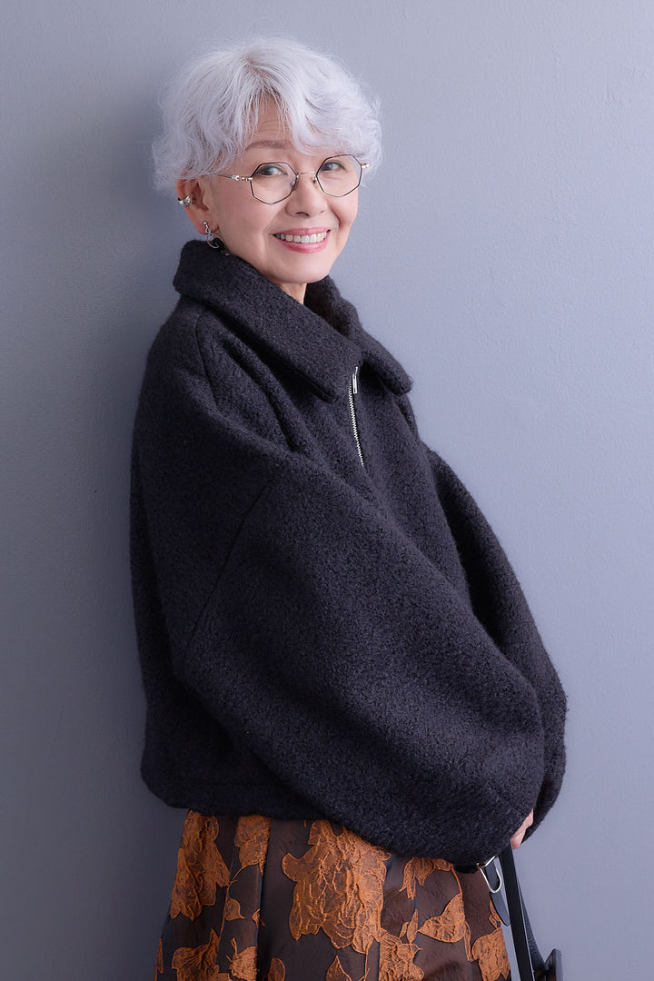 【SET】シープボアボリュームスリーブジャケット+ジャガードフラワースカート(2set)