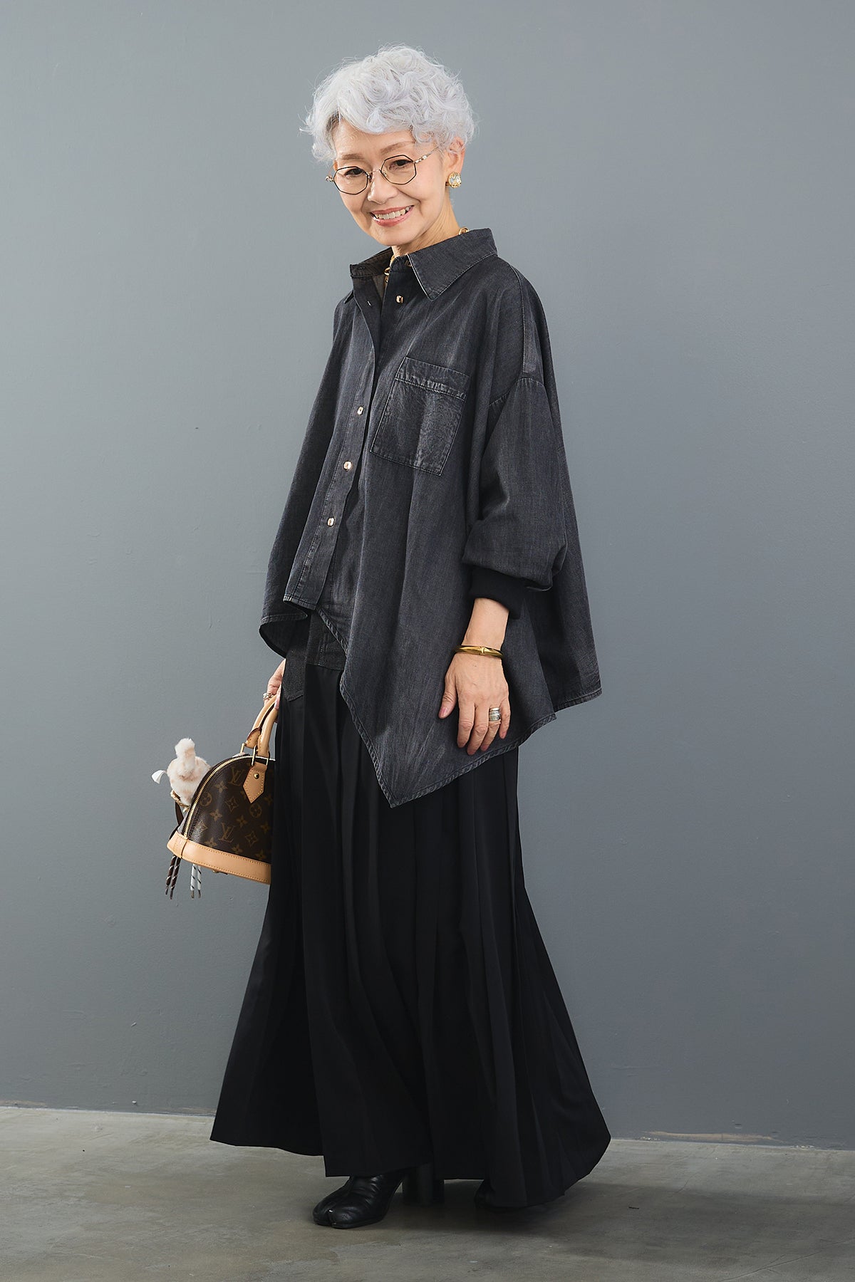 SET】ヴィンテージアシンメトリーデニムシャツ+デニムドッキング