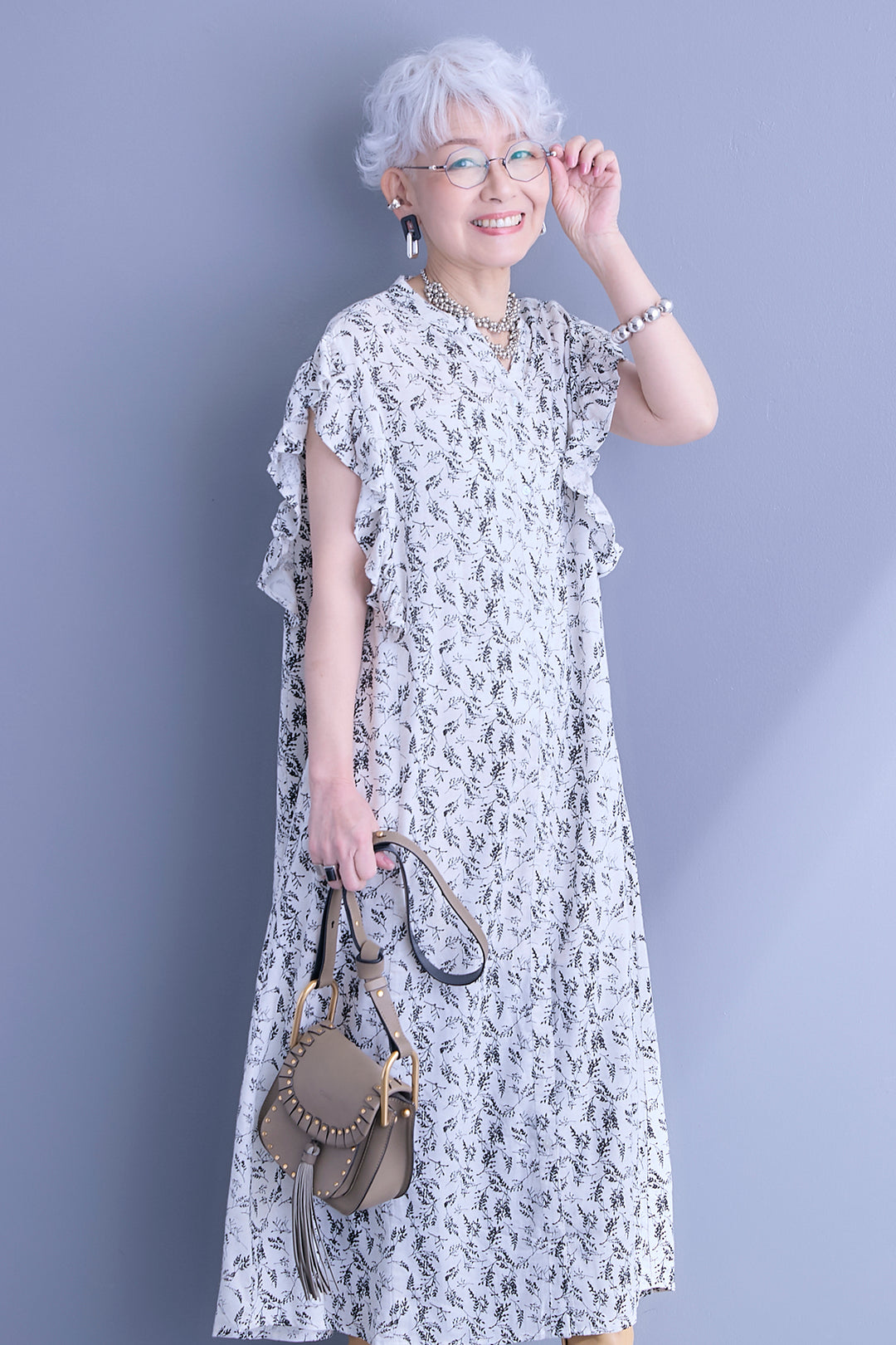 【予約】綿麻レーヨンフリルスリーブスキッパーシャツワンピース