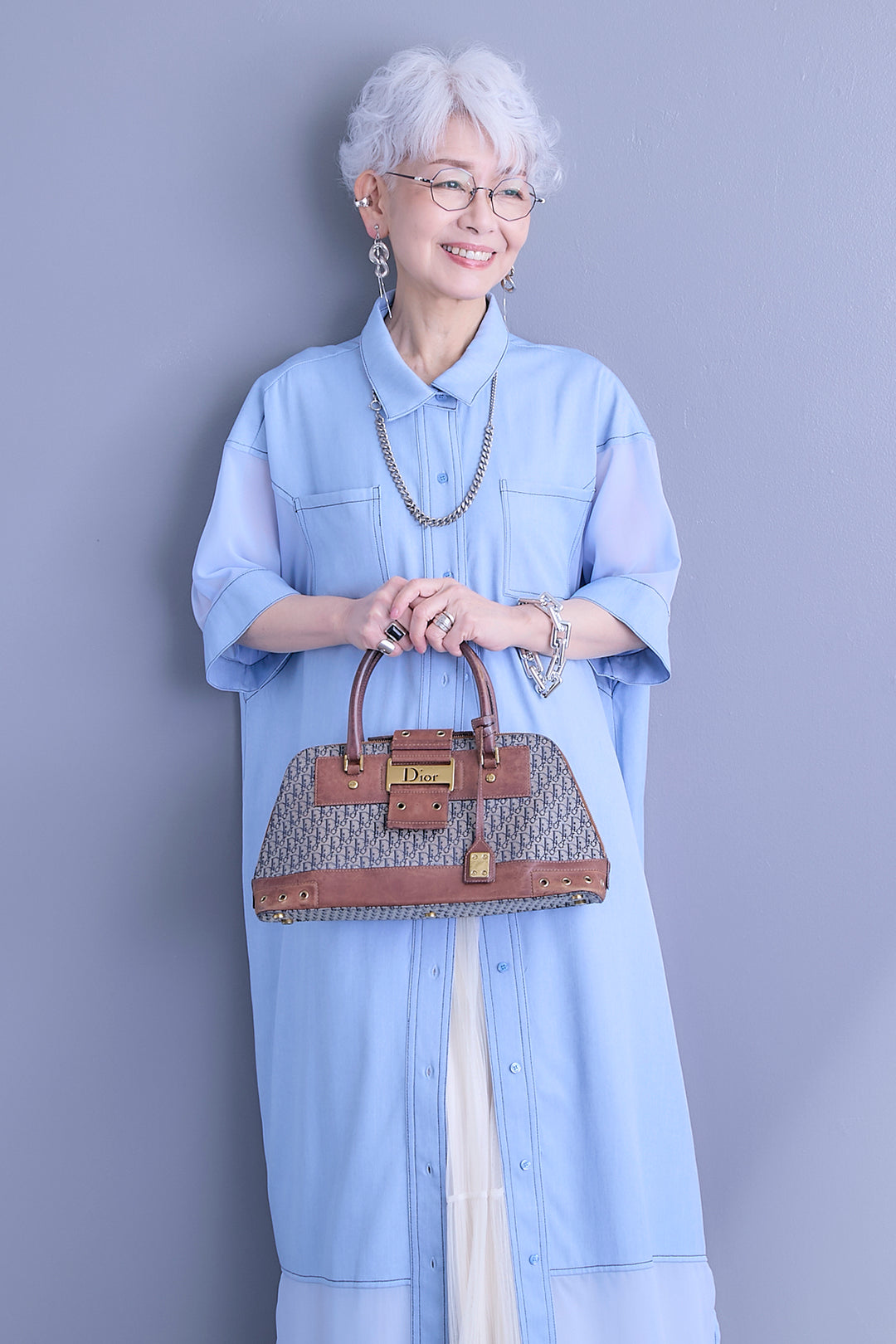 【SET】デニム×シアージョーゼットスリーブシャツワンピース+2WAYラメサテンプリーツ×シアーティアードチュールスカート(2set)