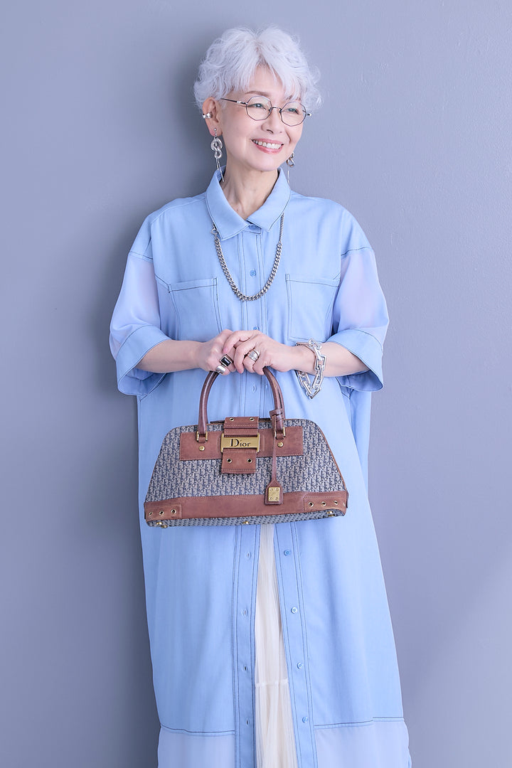 【SET】デニム×シアージョーゼットスリーブシャツワンピース+2WAYラメサテンプリーツ×シアーティアードチュールスカート(2set)