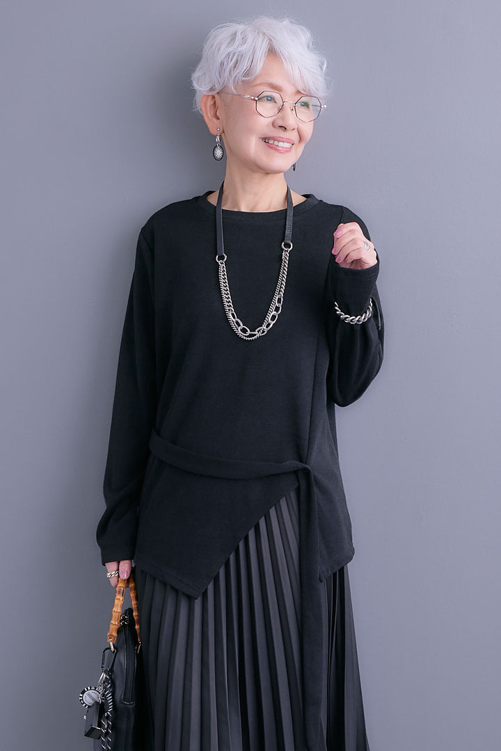 【予約】ウエストベルトアシンメトリーニットトップス