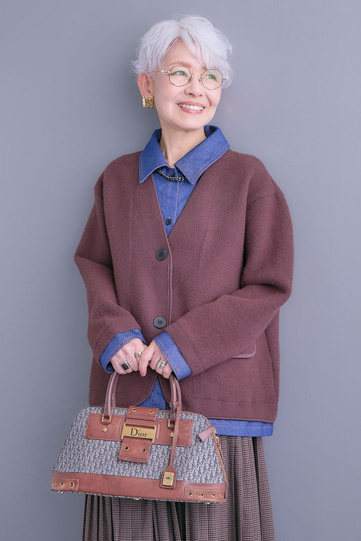 【予約】デニムレイヤードデザインカーディガン