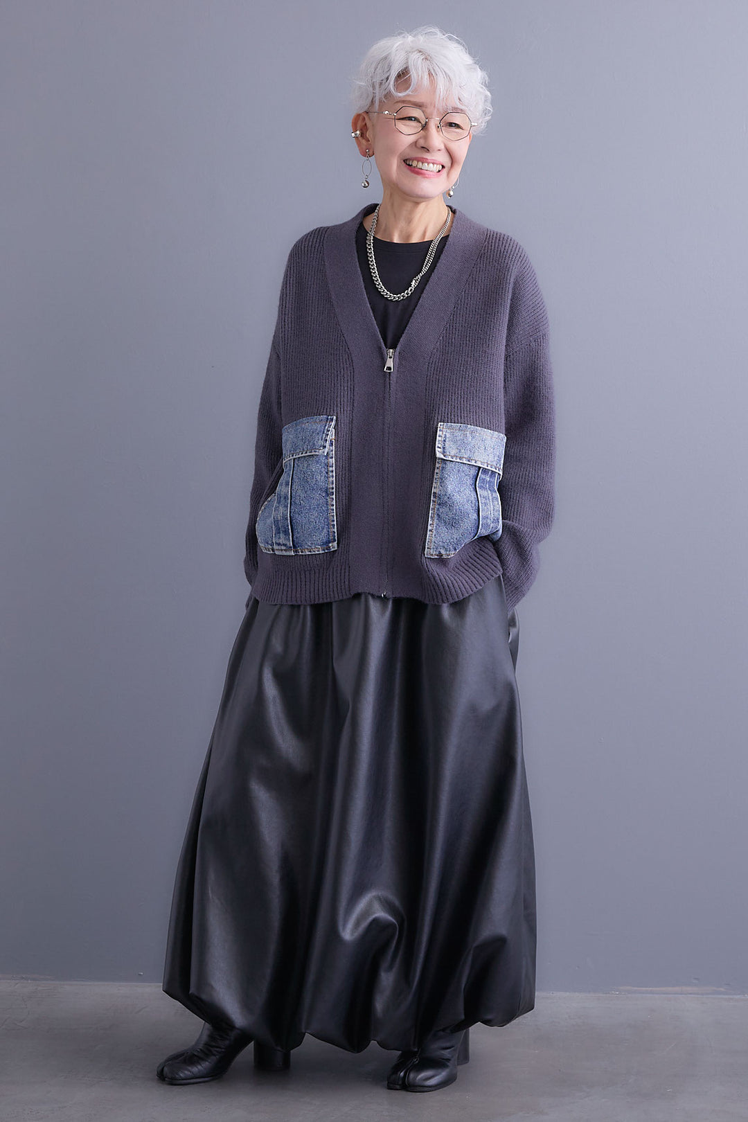 【予約】デニムポケットZIPニットカーディガン