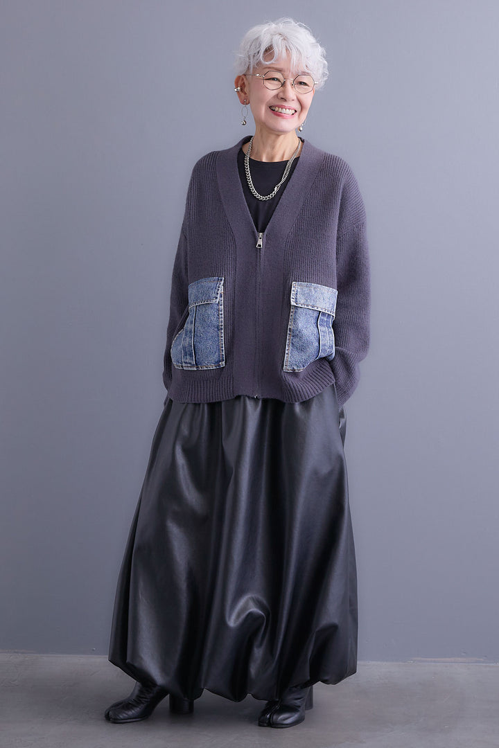 【予約】デニムポケットZIPニットカーディガン