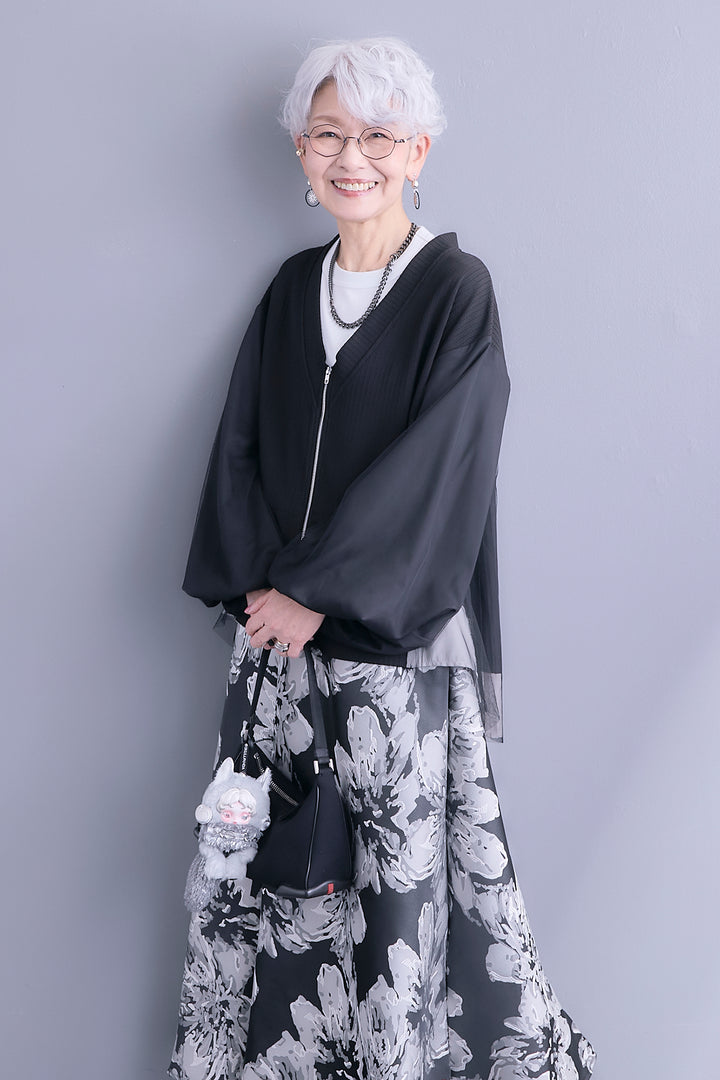 【予約】プリーツ×チュールドッキングカーディガン