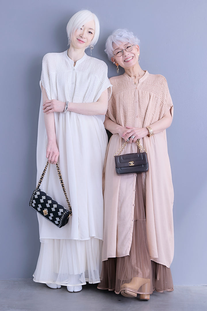 【SET】モスコットンピンタック×ハシゴレースワンピース+2WAYラメサテンプリーツ×シアーティアードチュールスカート(2set)