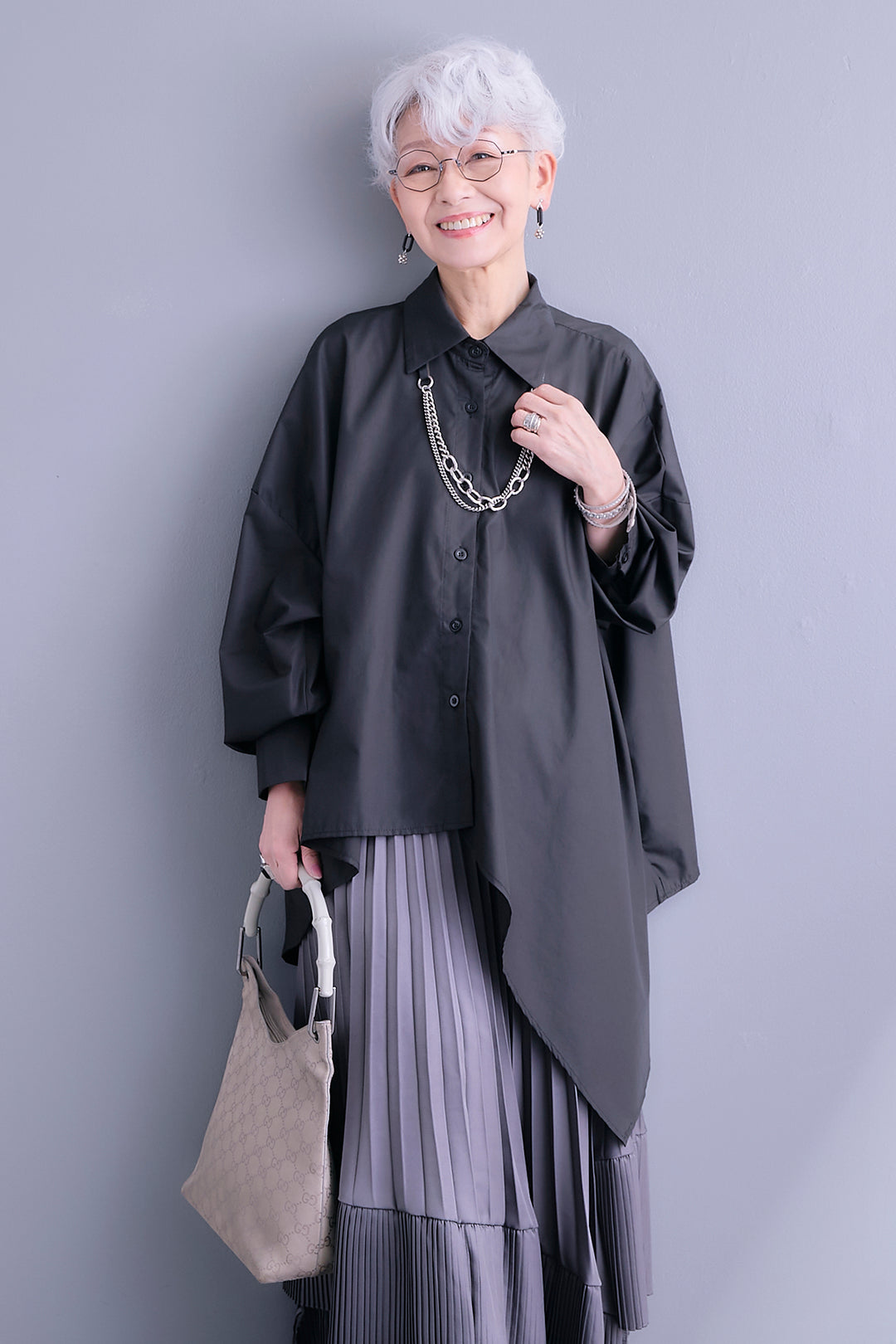 【SET】アシンメトリーロングシャツ+アシンメトリープリーツスカート(2set)