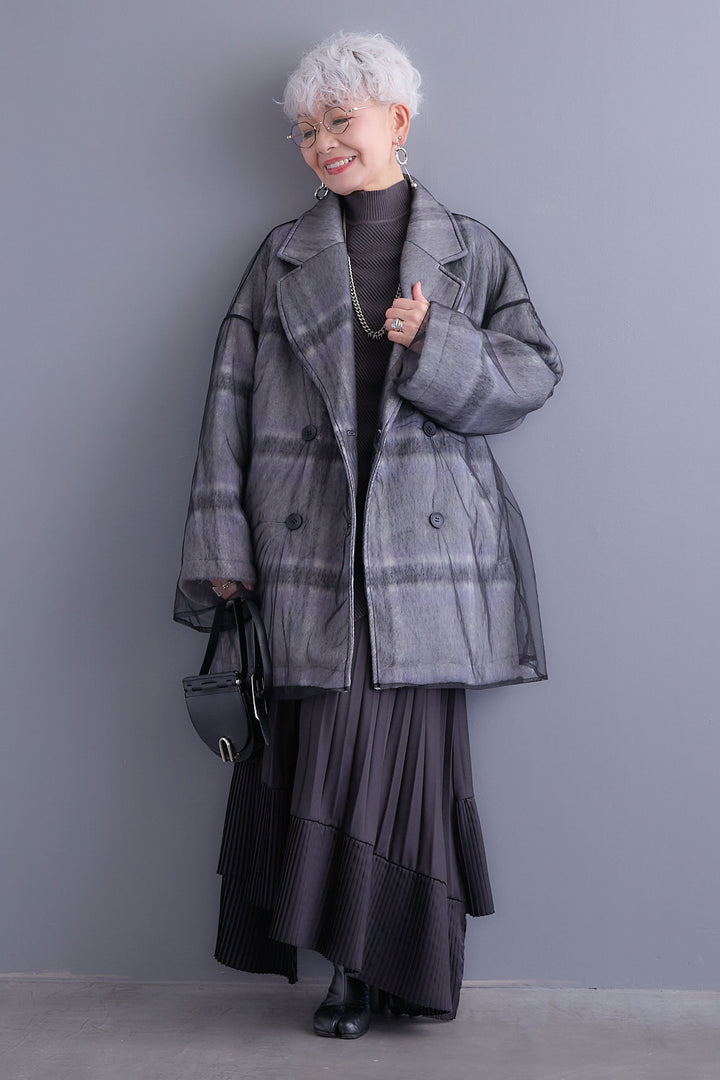 【予約】チュールレイヤードシャギーチェックコート