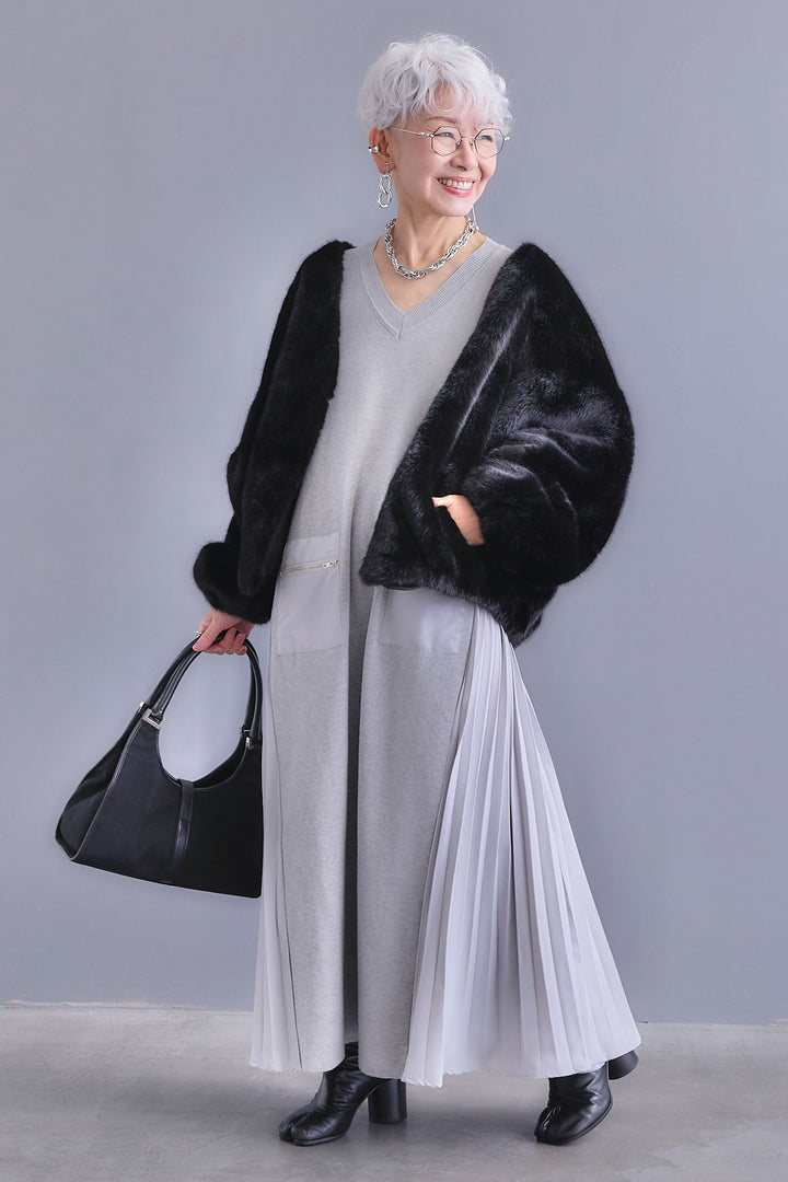 【予約】ノーカラーラウンドシルエットファーコート