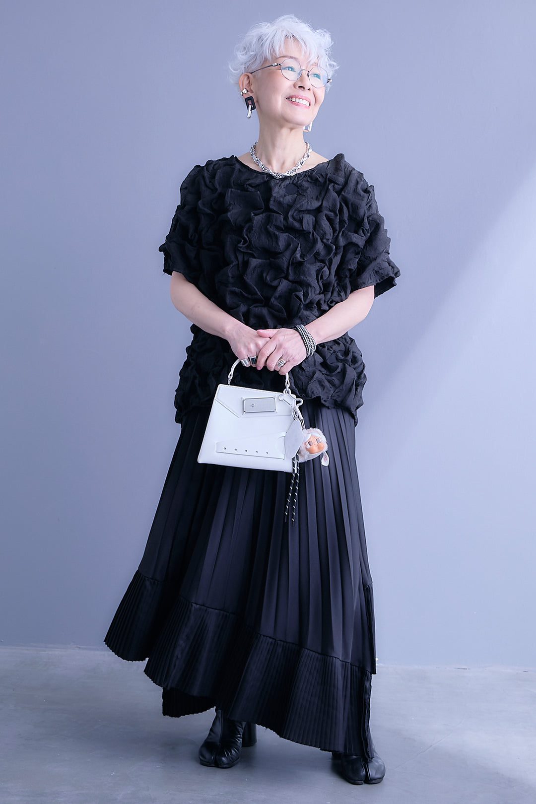 【SET】マトラッセボリュームフリルトップス+アシンメトリープリーツスカート(2set)