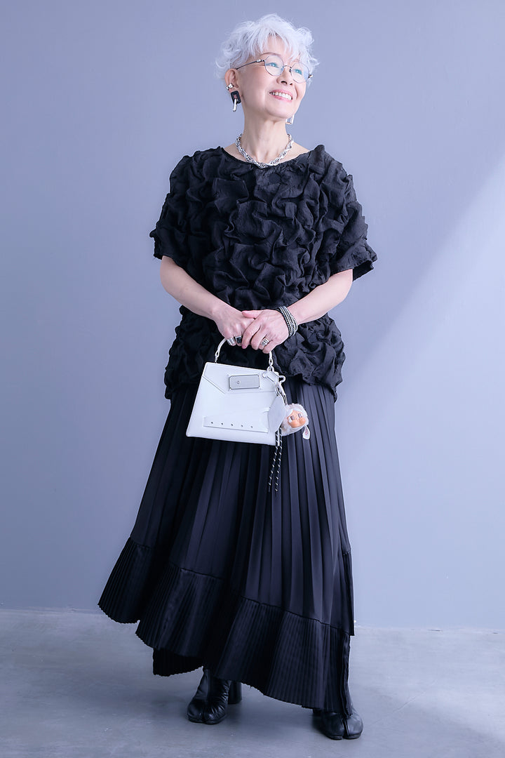 【SET】マトラッセボリュームフリルトップス+アシンメトリープリーツスカート(2set)