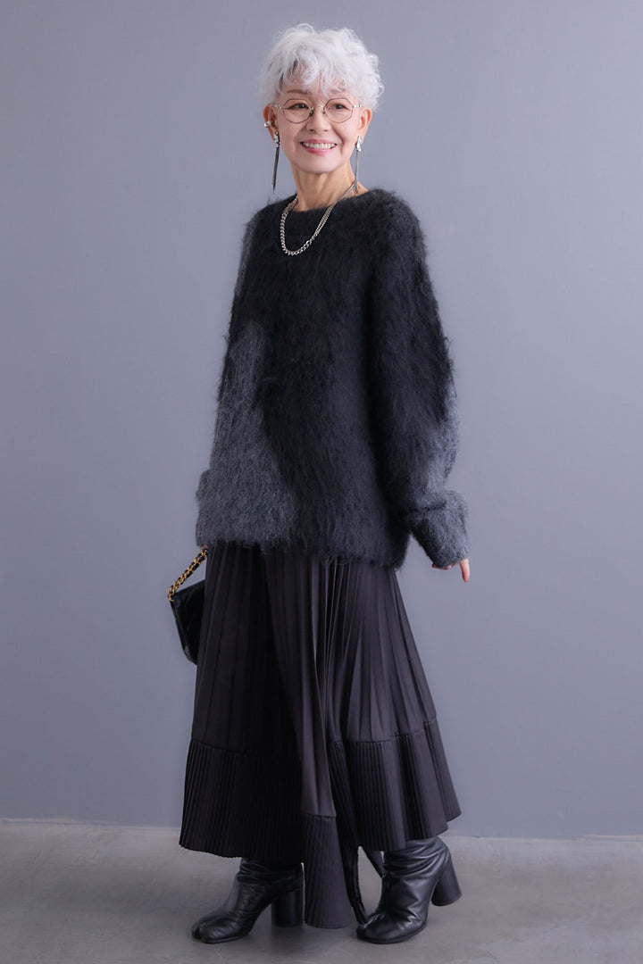 【予約】ミックスヤーンインターシャブロッキングニット