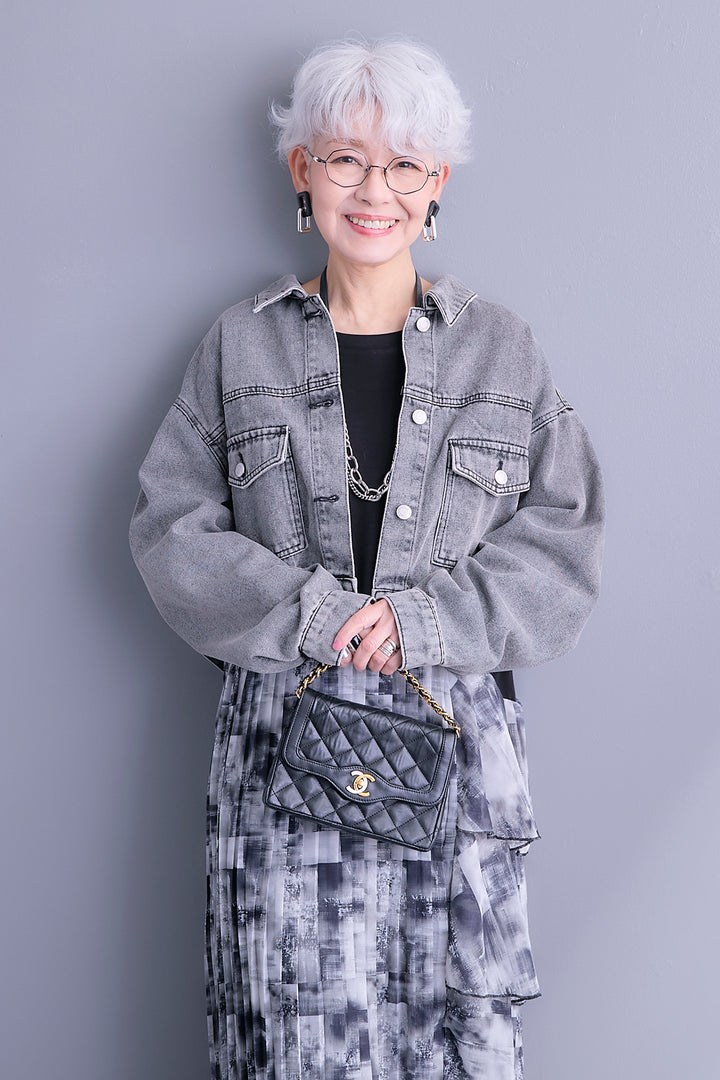 【SET】10ozライトデニムショートジャケット+アシメフラワープリーツドッキングワンピース(2set)