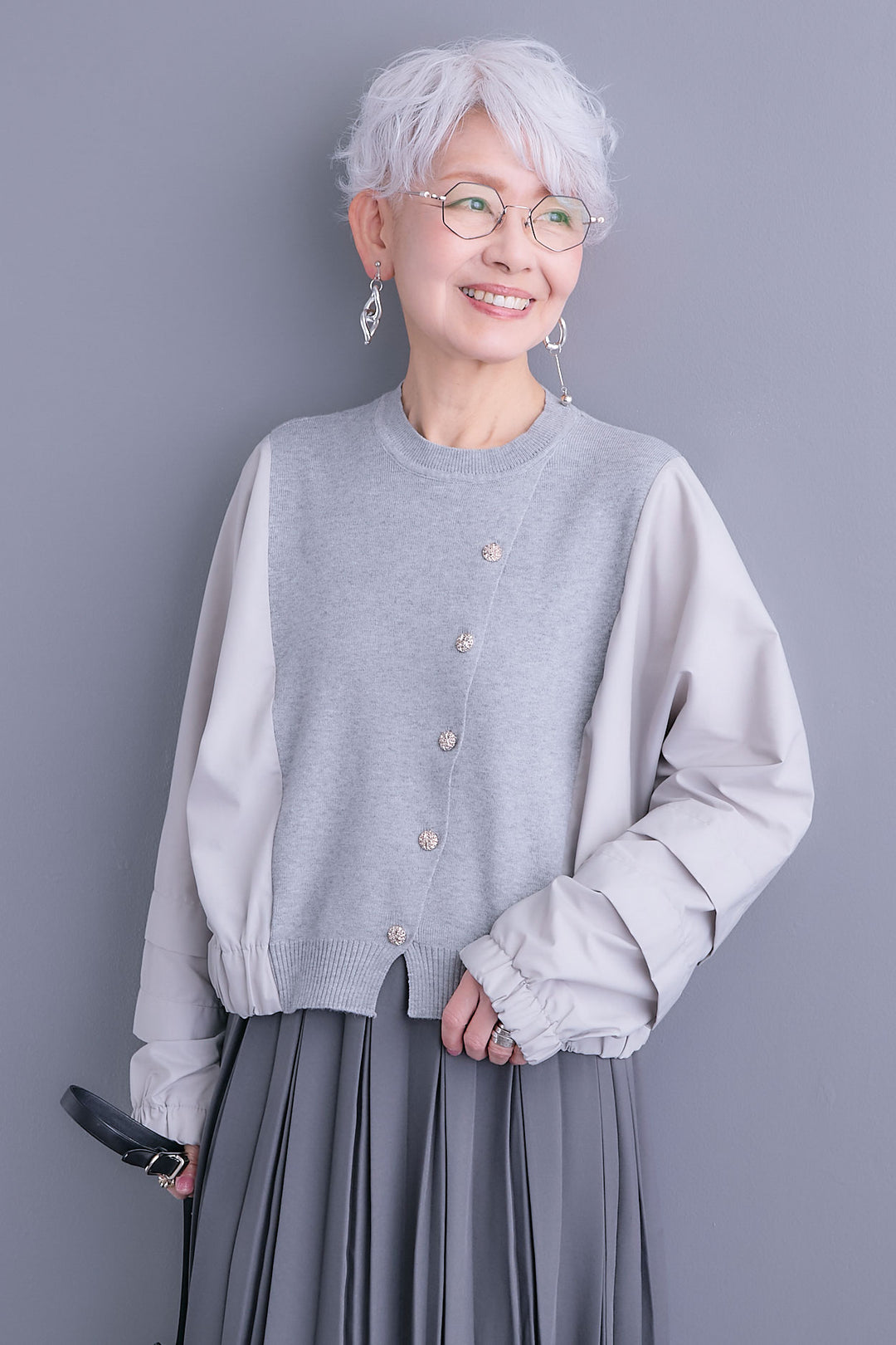 【予約】タックスリーブシャツニットコンビプルオーバー