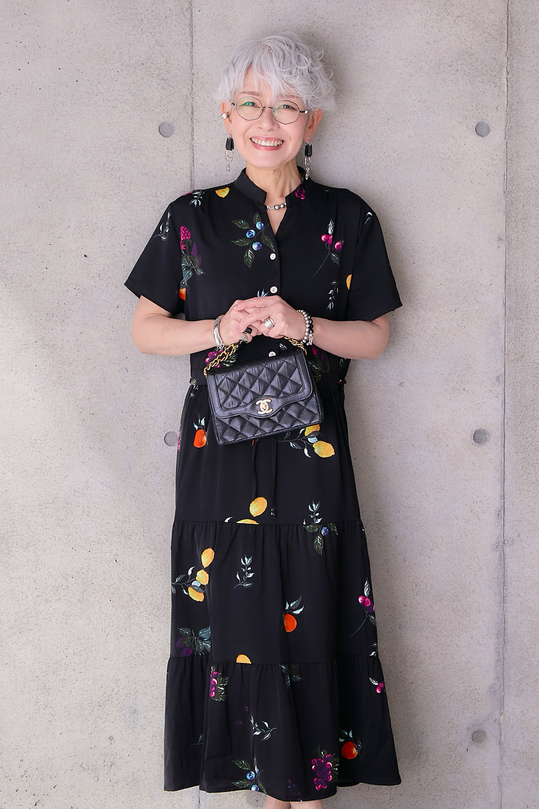 【予約】接触冷感フルーツアートスキッパーティアードワンピース