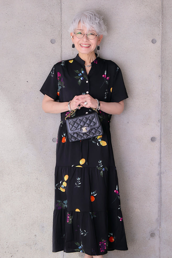 【予約】接触冷感フルーツアートスキッパーティアードワンピース