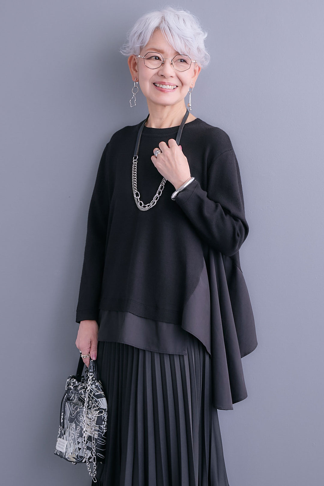 【予約】アシンメトリードレープレイヤードニット