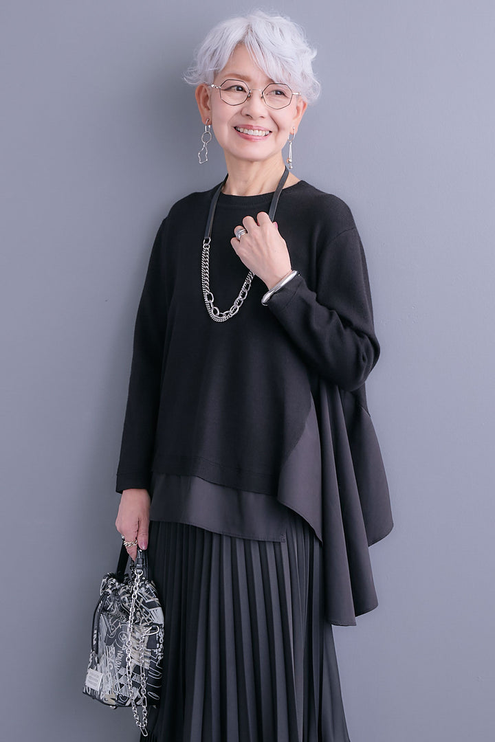 【予約】アシンメトリードレープレイヤードニット