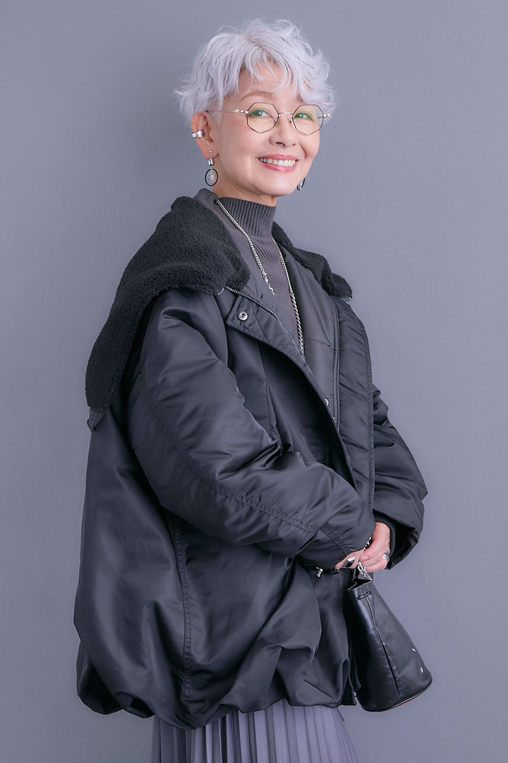 【SET】アシンメトリーオーバーニット+2WAYオーバーカラーN-3Bジャケット+アシンメトリープリーツスカート(3set)