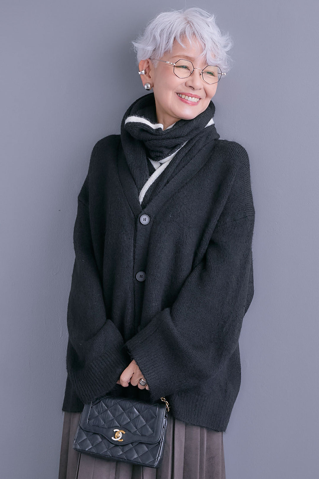 【予約】Vネックニットカーディガン&ストールSET