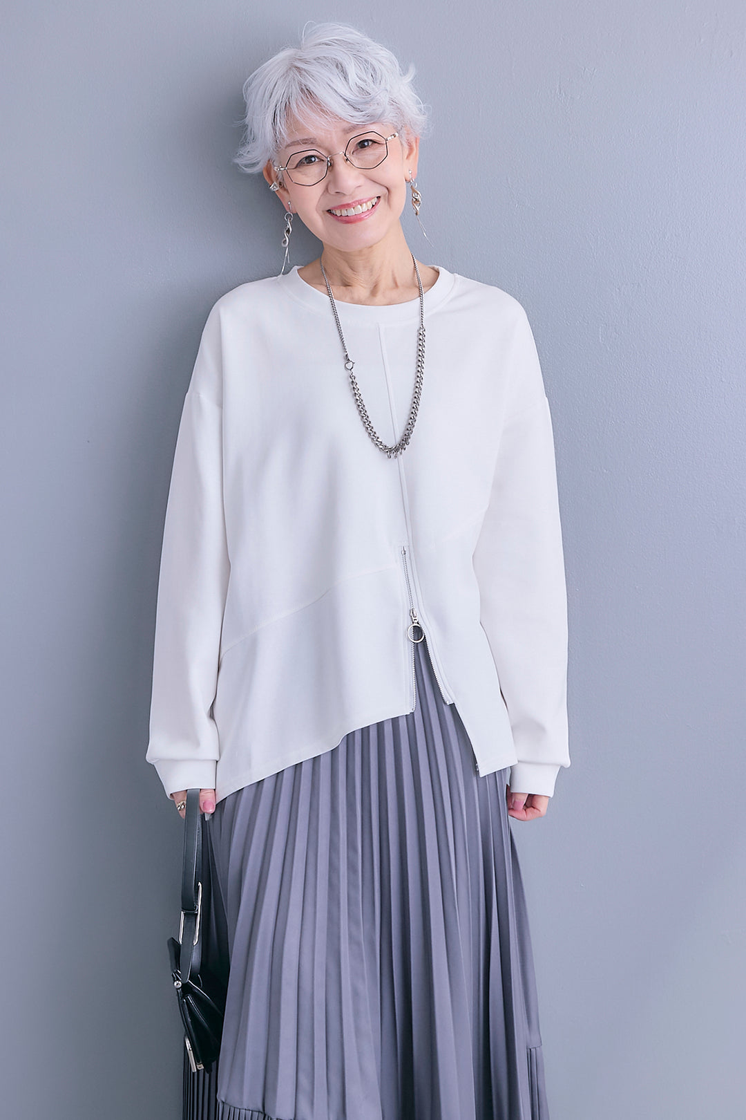 【SET】アシメリングZIPデザインプルオーバー+アシンメトリープリーツスカート(2set)