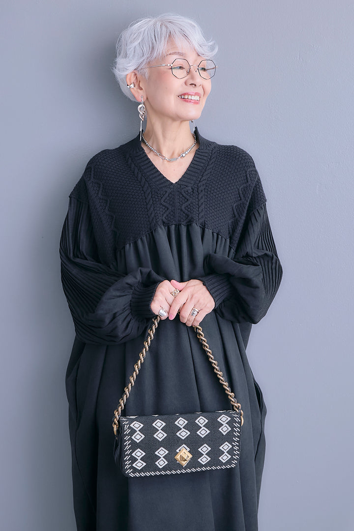 【予約】コーデュロイ×ニットコンビキーネックワンピース