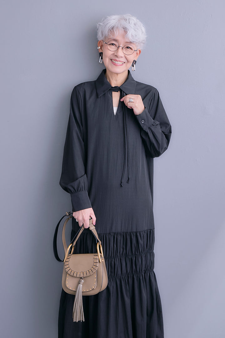 【予約】コードキーネックシャーリングデザインワンピース