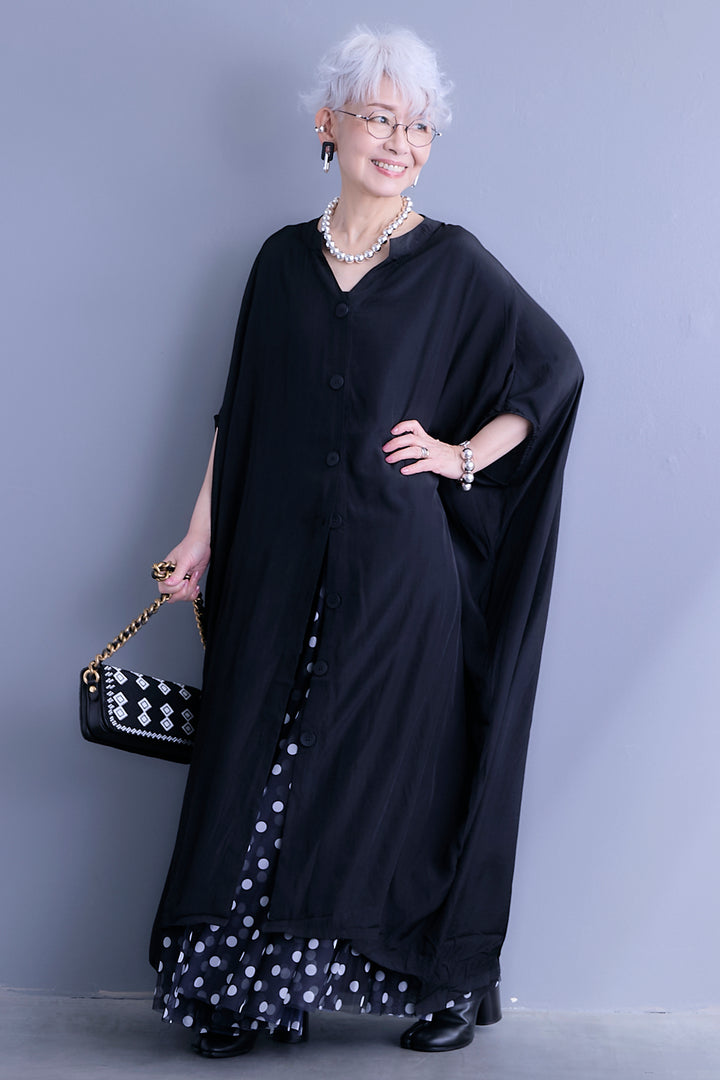 【SET】ドルマンルーズシャツワンピース+ドットチュールフレアスカート(2set)