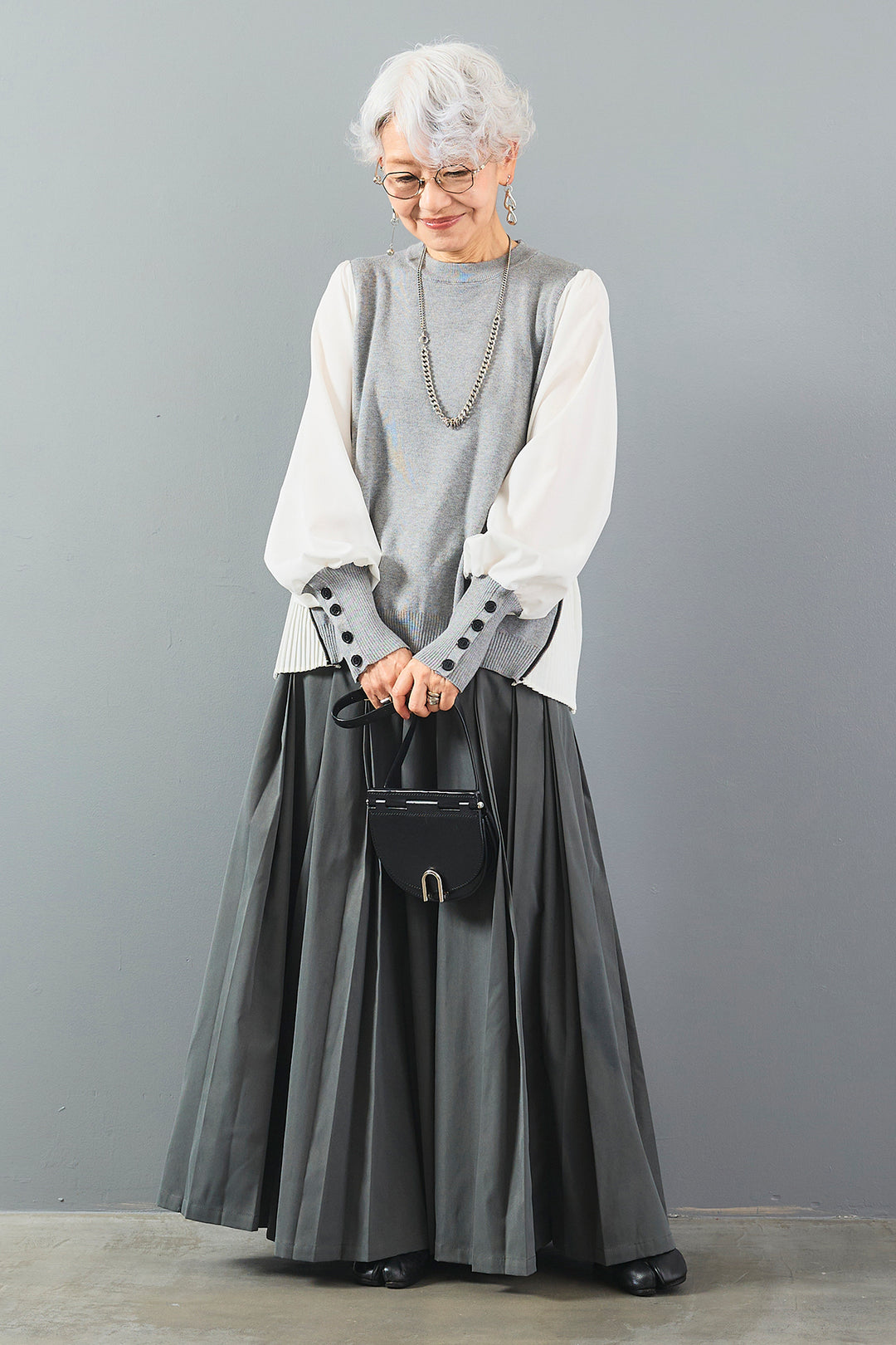【予約】シャークスキンWタックプリーツスカート