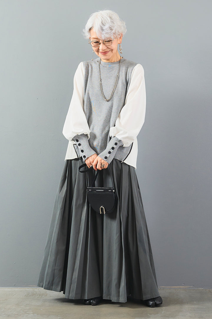 【予約】シャークスキンWタックプリーツスカート