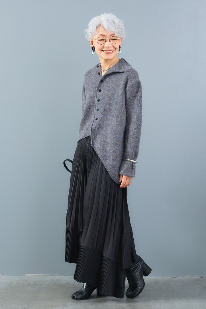 【SET】アシメハイネックボタンニット+アシンメトリープリーツスカート(2set)
