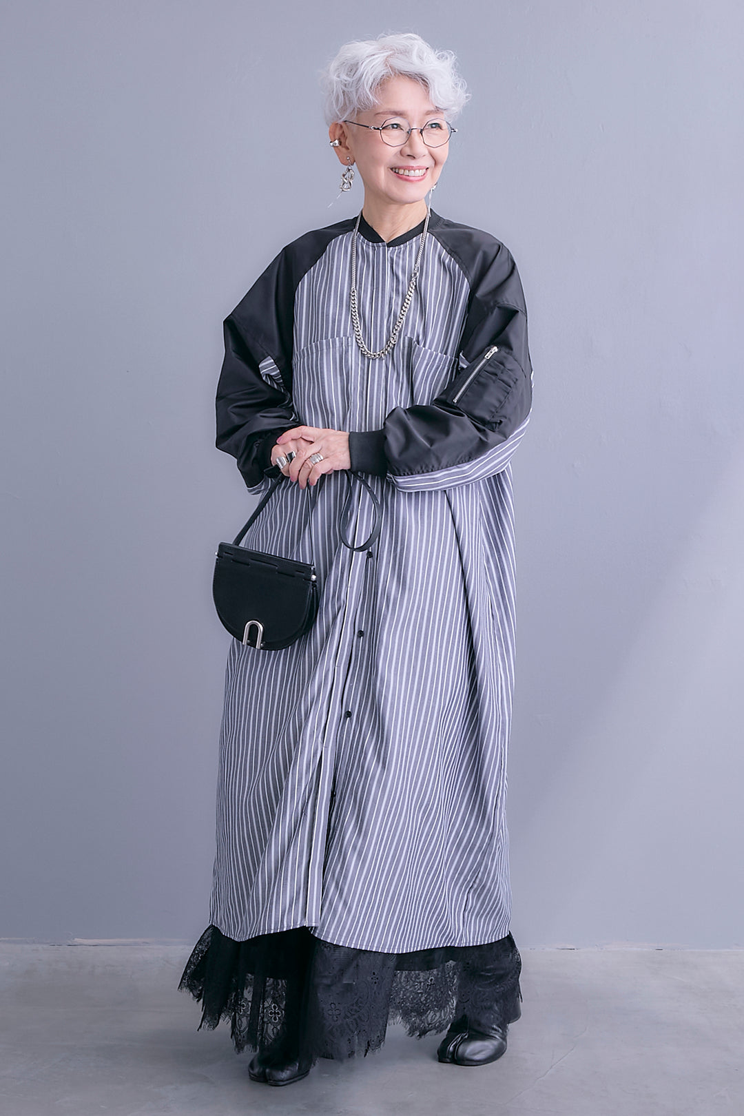 【予約】MA-1スリーブストライプシャツワンピース