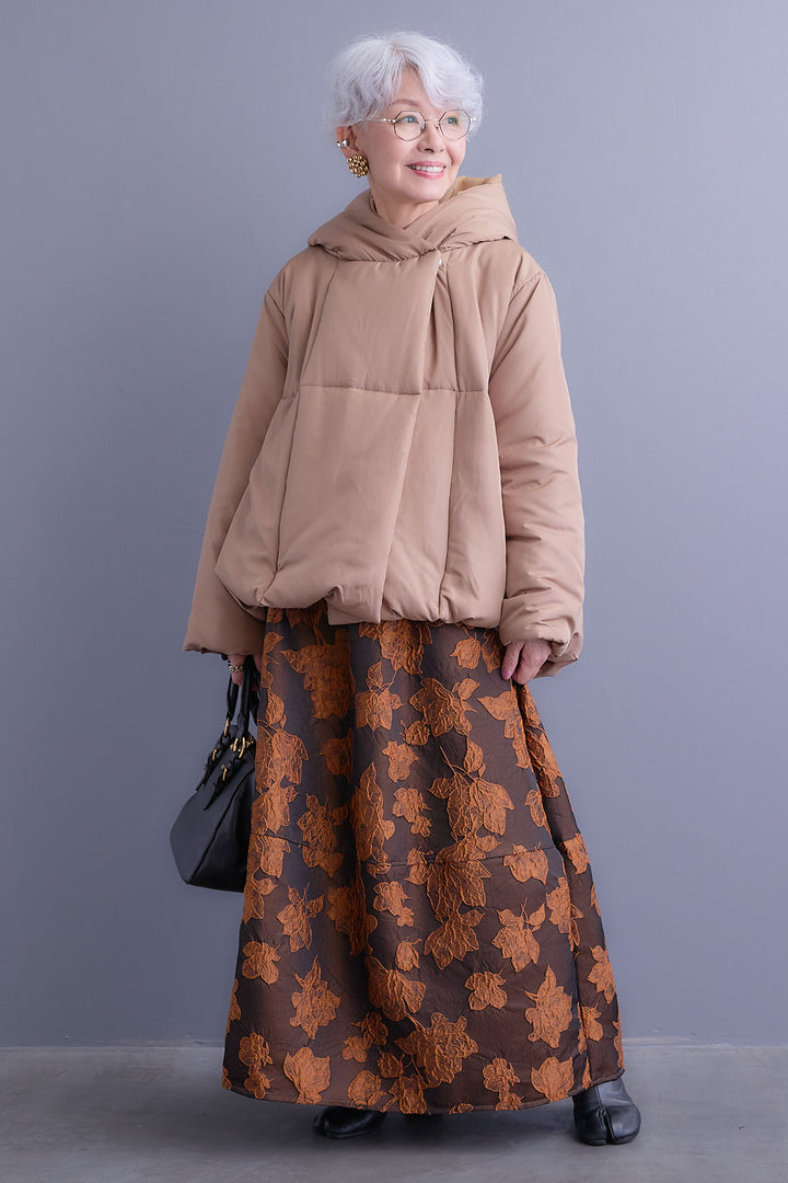 【SET】バルーンシルエットエアパフジャケット+ジャガードフラワースカート(2set)